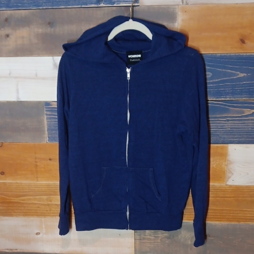 Monrow Classic Blue Zip-Up Jacket Loungewear Luxe/Layering Essential Medium